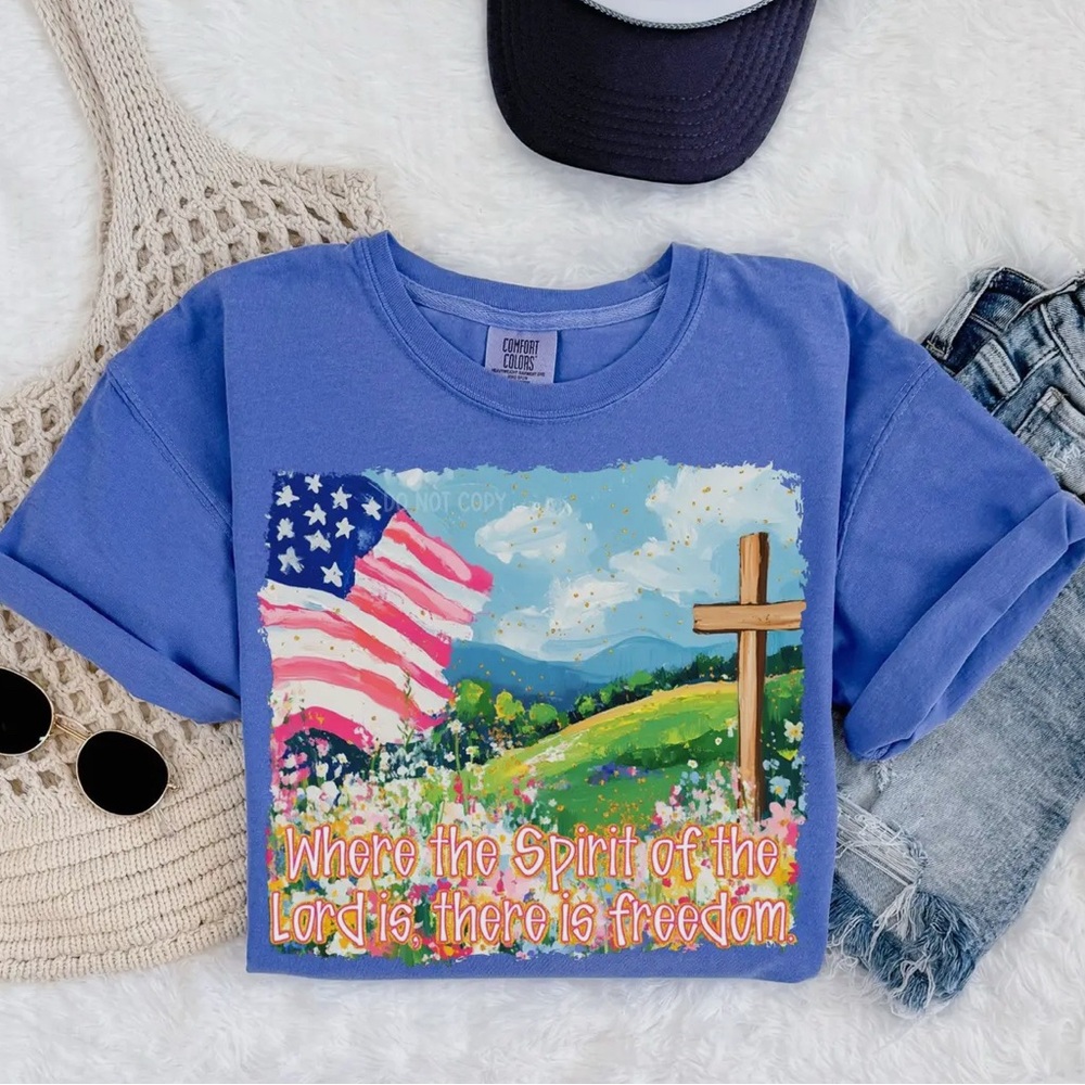 Comfort Colors Blue Short Sleeve Tee with Patriotic Design